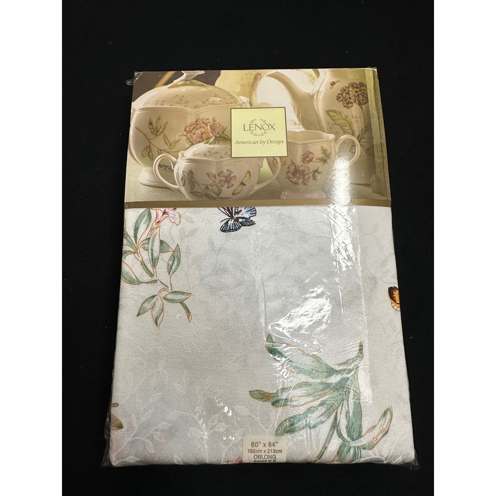 Lenox Butterfly Meadow Tablecloth 60 x 84 Oblong Floral Butterfly White New